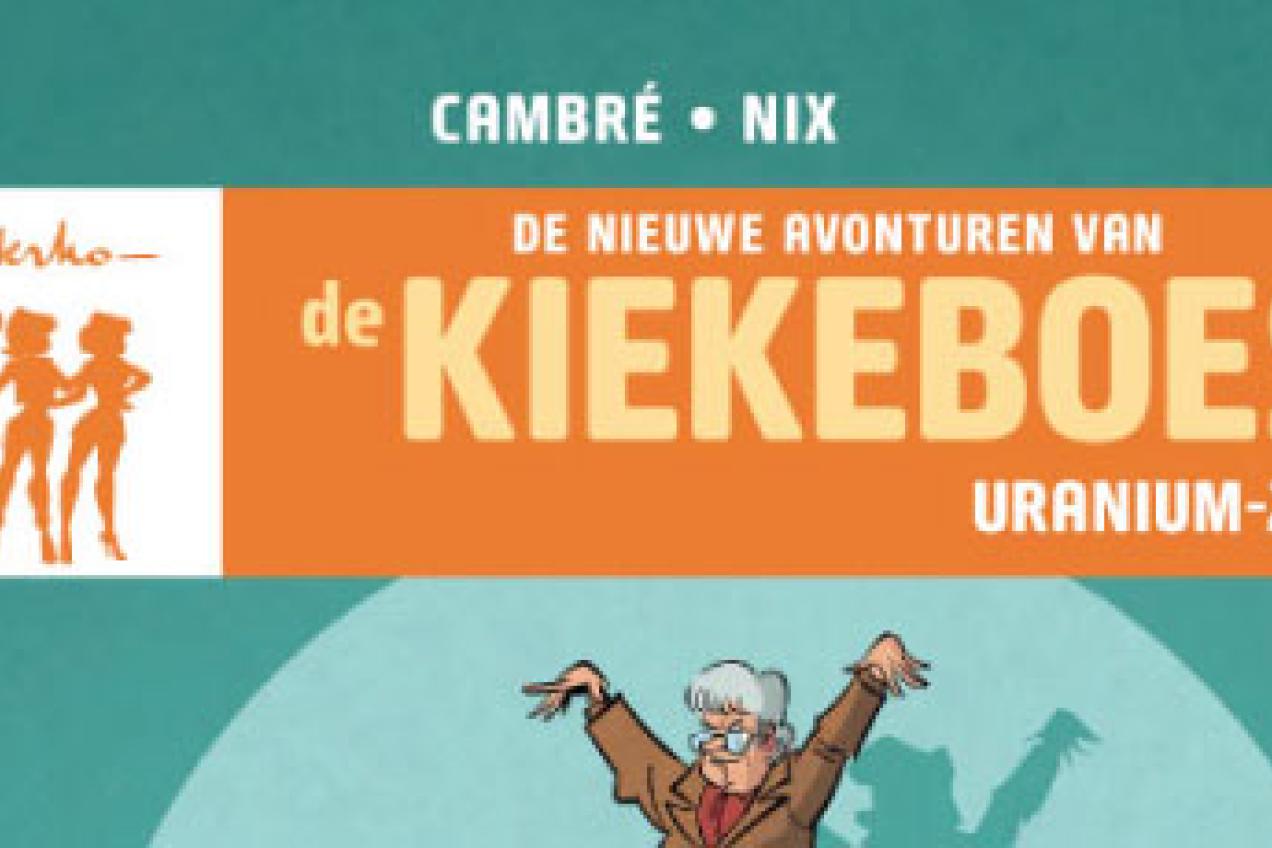 De titel in het oranje op de groene cover van de strip 'De Kiekeboes: Uranium-235' 